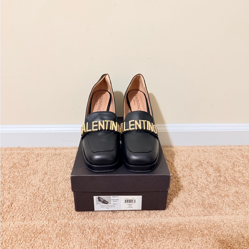 Valentino Black and Gold Loafers for Women